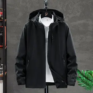 Men's Waterproof Windproof Hooded Jacket Outdoor Hiking Camping Coat Long Sleeve Beige