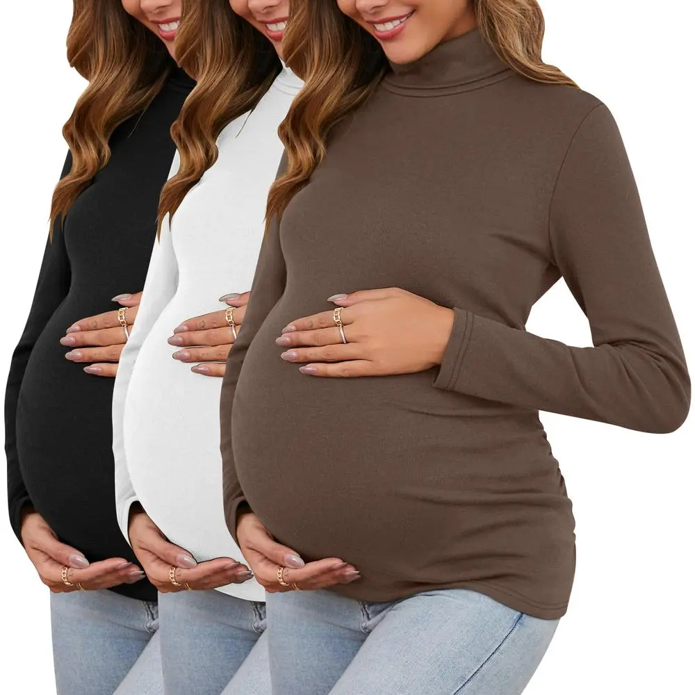 【US Shipping】3 Pack Women’s Super Stretchy Ribbed Turtleneck Tops – Long Sleeve Slim Fit Everyday Basics
