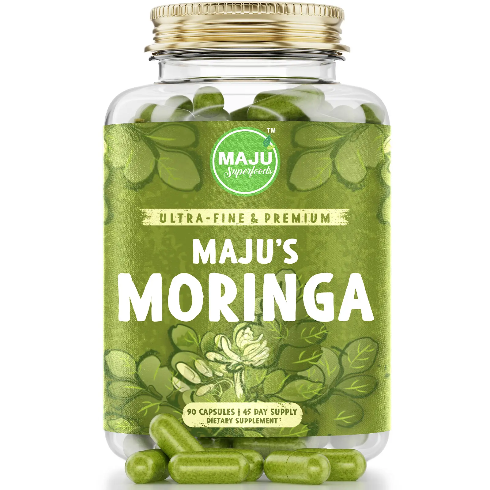 MAJU Moringa Capsules (90ct) - Organic, Non-GMO, Raw, Leaves Hand Picked from th...