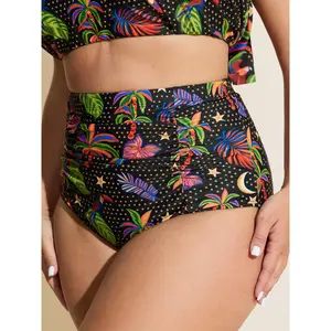BLOOMCHIC Plus Size Tropical Print Skinny-Fit Bikini Bottoms [M-6X]2026 Summer Vibes Swimweek