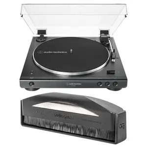 Audio-Technica AT-LP60XBT-BK Bluetooth Wireless Automatic Belt-Drive Turntable with an AudioQuest AQSLVRRECBRUSH Silver Anti-Static Record Brush (2019)