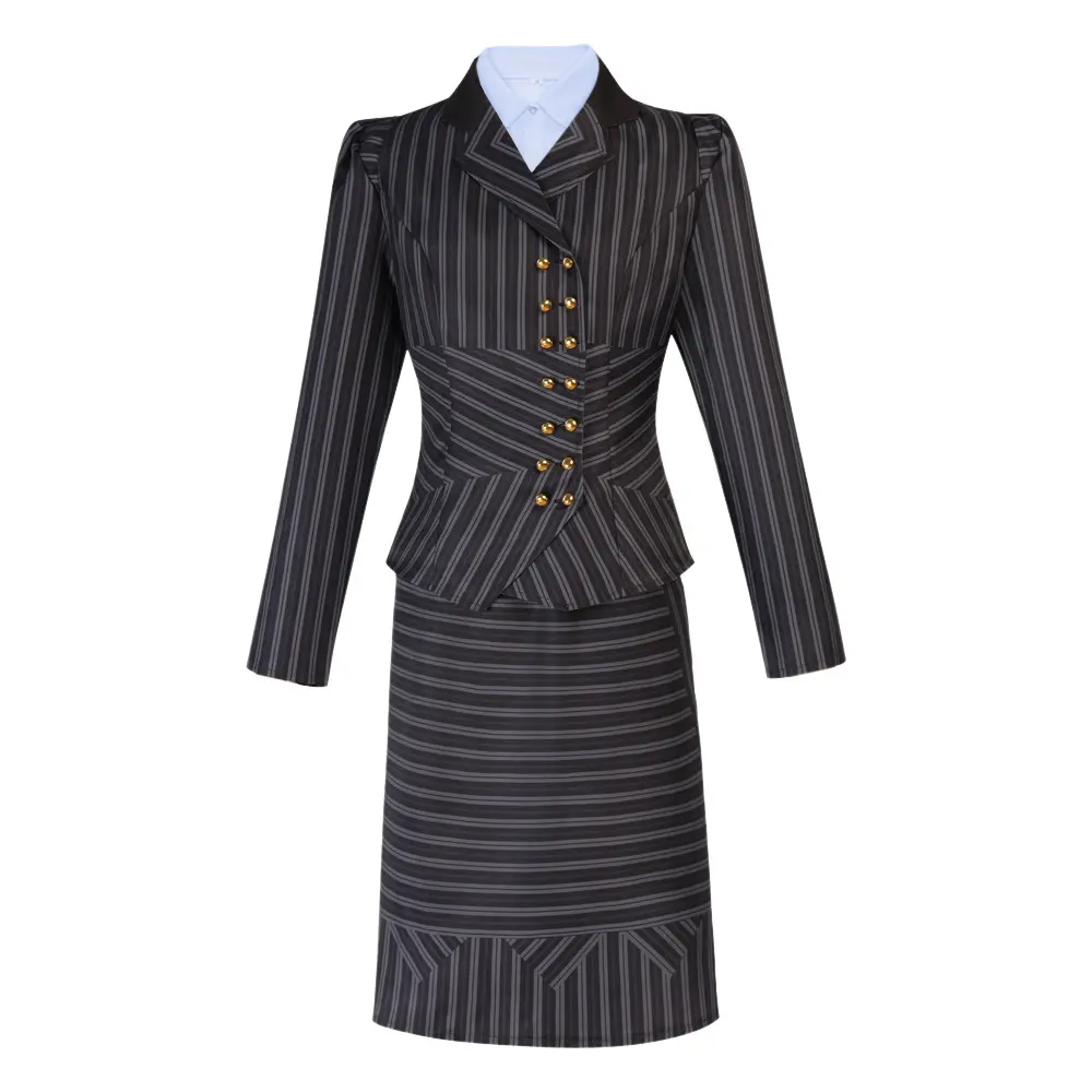 Elphaba Striped Fitted Blazer Jacket Skirt Cosplay Costume Set with White Shirt for Comic Con