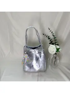 TikTok Viral Silver Metallic Mini Tote Adjustable Crossbody Bag | The Ultimate Statement Bag for Night Out & Everyday Style | Lightweight Faux Leather Handbag