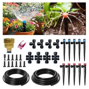 Drip Irrigation System, 3/4" Brass Connector Garden Watering System Kit with Adjustable 360? Umbrella & Drip Emitters for Greenhouse, Garden Grid, Lawn, Potted  (16FT+ 79FT)
