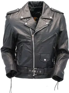 JAMIN LEATHER® Premium Classic Side Lace Leather Motorcycle Jacket #M15L Menswear Biker Coats Black Heavyweight Full Grain Buffalo Leather Long Sleeve Zip Out Lining