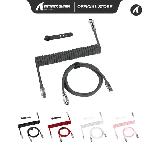 ATTACK C01PRO Type-C Wired Coiled Charger Cable - Double Sleeved, Detachable Aviator Metal Connector Hold, Nylon Mesh, Fast Charge Data Charging Cable for Mechanical Keyboards, PC Accessories for Gaming Users