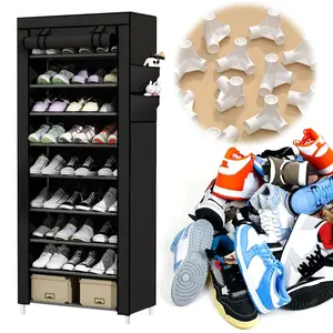 10 Layers Shoes Cabinet with Cover Dustproof Shoes Storage Rack Metal Shoe Rack for Home Student Dormitory Office Worker