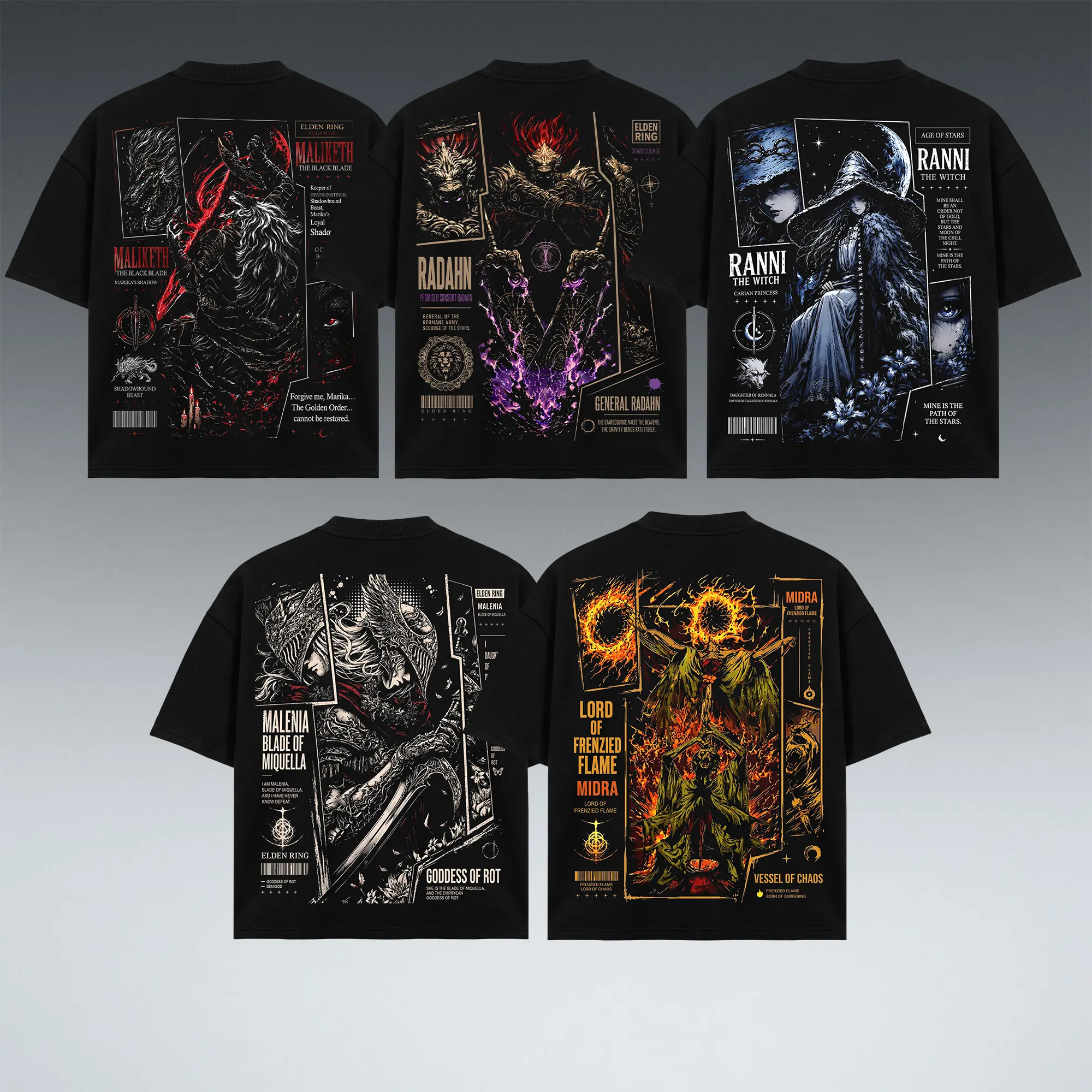 [Collection] Elden Ring T-Shirt, RPG Action Boss Tee, Maliketh The Black Blade Merch, Red Destined Death Graphic Back Print Apparel, Fantasy Game Retro Bootleg Streetwear, Gaming Fan Heritage Gift, Men Women Heavyweight Oversized Black Clothing