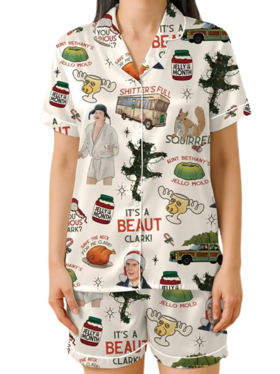 Women's Holiday Family Vacation Print Satin Pajama Set, Short & Long 2-Piece Sleepwear