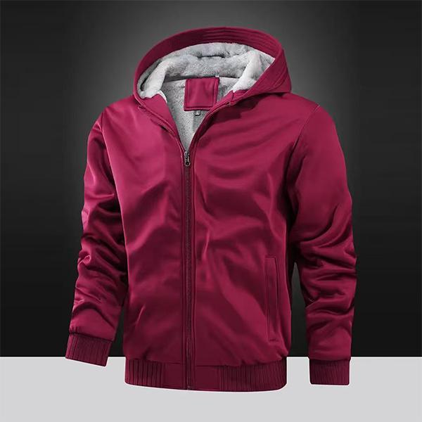 Men's Comfortable Sherpa-Lined Hooded Jacket - Warm Thick Zip-Up Winter Coat with Ribbed Cuffs, Perfect for Casual Fall and Winter Wear, Cold Weather Apparel with Ribbed Cuff Design - Cozy Winter Jacket