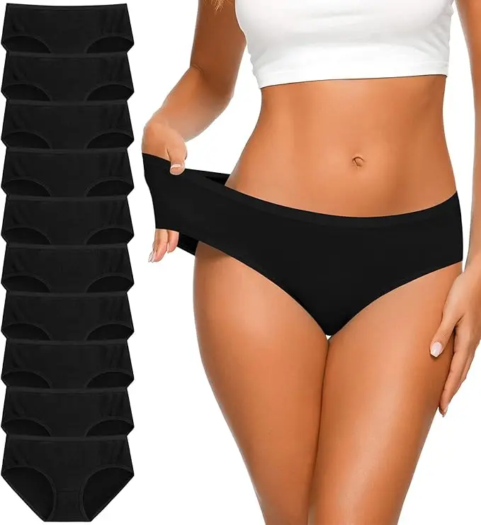 Women's Low-Rise Cotton Bikini Panties Multipack - Seamless No-Show Underwear, Soft Breathable Stretch Briefs for Basic Everyday Comfort, Ideal for Jeans Fit with Flat Leg Support
