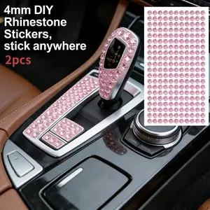 2pcs Large Size 4mm Self-Adhesive Crystal Rhinestone Stickers, 320x110mm/23g DIY Craft Decorative Decals for Car Dashboard Phone Home Furniture, Car Interior Decor