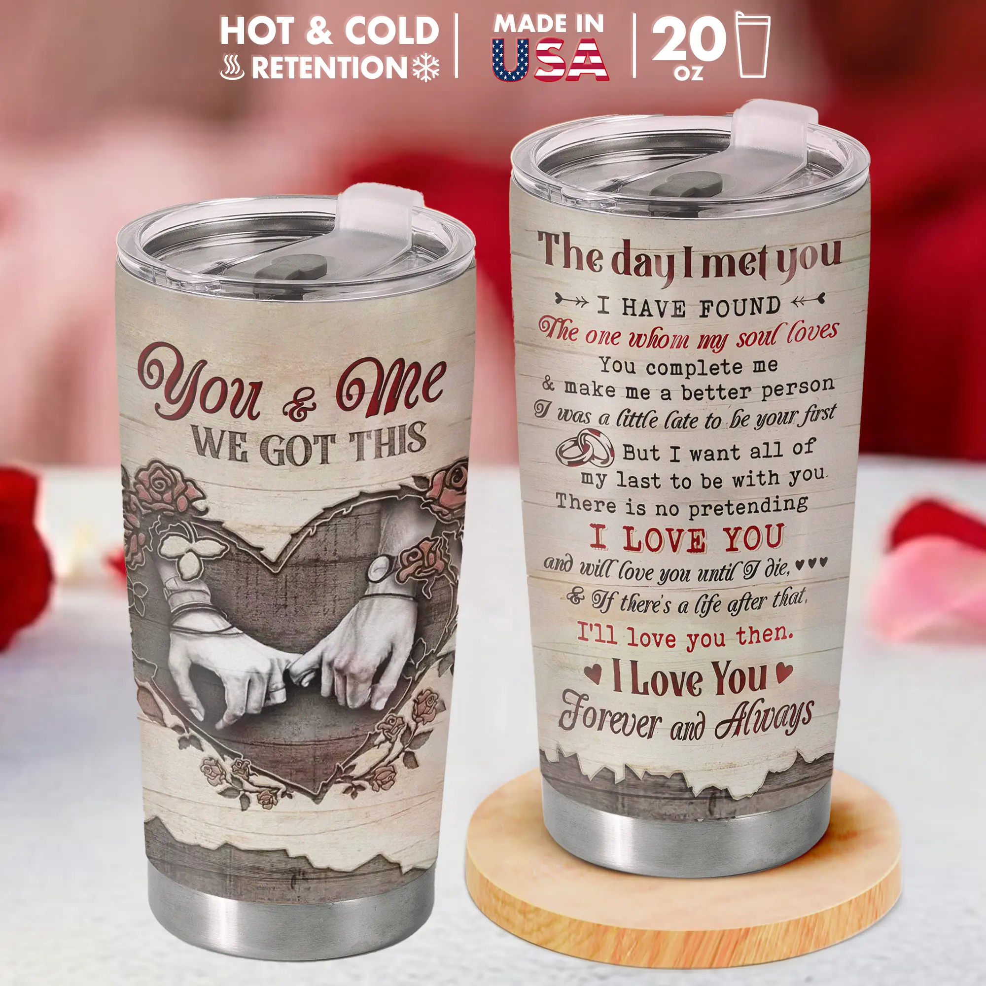 Sweet Mood Shop - You & Me 20oz Tumbler – Valentines gift for her, Made in USA, Anniversary Gift for Him or Her, Husband and Wife Love Cup, Thoughtful Couple Coffee Mug for Special Moments