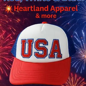 Heartland Apparel Trucker Hat USA Design Red White Blue Patriotic Style by Heartland Apparel & more