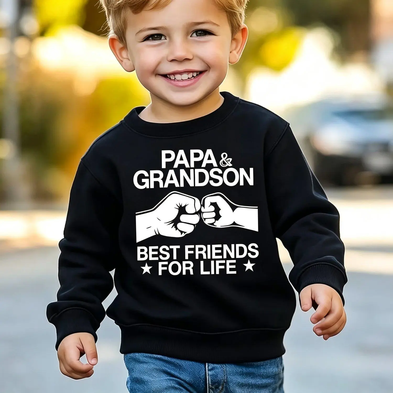 Papa and Grandson Best Friends For Life Fist Bump Graphic Grandfather Grandson Matching Outfit Crewneck Sweatshirt Casual Family Matching Pullover Men