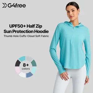 G4Free Lightbreeze Womens UPF 50+ Sun Shirts with Hoodie Long Sleeve Workout Tops Half Zip Rash Guard Hiking Fishing Activewear