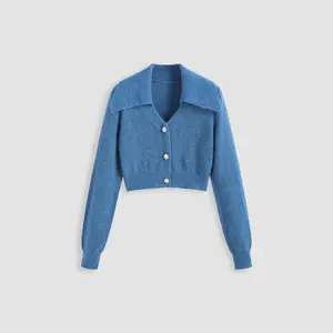 Cider [size 2-10] Wool-blend Solid V-neck Collar Button Up Cardigan