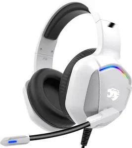 Gaming Headset with Microphone for Pc,  One Series X/s, Ps4, Ps5, , Stereo Wired Noise Cancelling Over-Ear Headphones with Mic, RGB, for Computer, Laptop, , , Gamer (White)