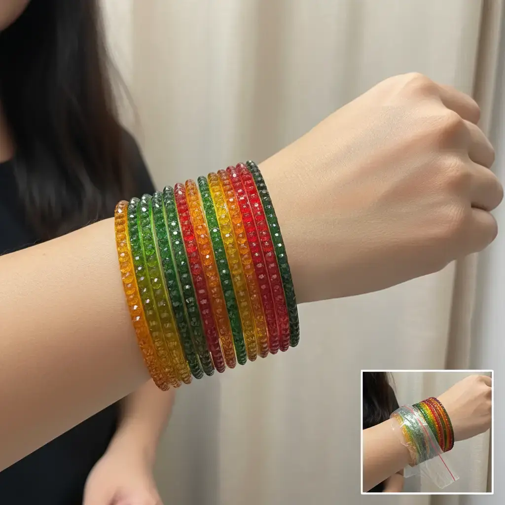 Watercolor Glass Bangles. Stackable Bracelets - 12 Piece Indian Trendy Bangles. Lightweight Trendy Bangles for Daily Use. Vibrant Colors. Jewellery Accessories