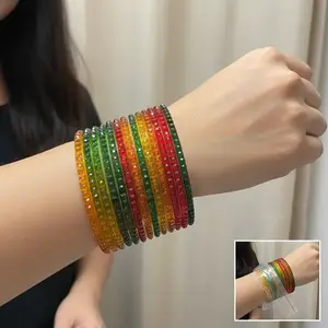 Watercolor Glass Bangles. Stackable Bracelets - 12 Piece Indian Trendy Bangles. Lightweight Trendy Bangles for Daily Use. Vibrant Colors. Jewellery Accessories