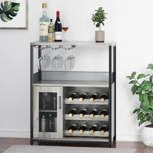 GARVEE Large Storage Wine Cabinet with Detachable Rack & Mesh Door, Grey