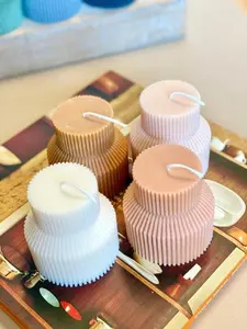 Ribbed Pedestal Pillar Candles Handcrafted in Florida with Organic Soy Wax Lavender Sugary Style 3" W x 3" H Minimalist Decor