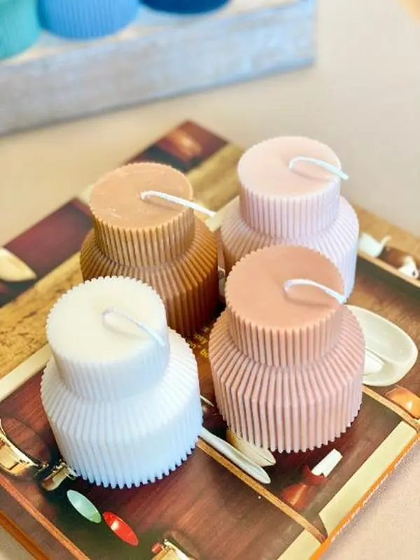 Ribbed Pedestal Pillar Candles Handcrafted in Florida with Organic Soy Wax Lavender Sugary Style 3" W x 3" H Minimalist Decor