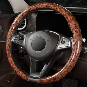 Brown Wood Grain Steering Wheel Cover for 37-38cm (14.5-15 inches) Protective Cover, Anti Slip Auto Interior Accessories, Universal Fits for Elantra Sonata Toyota Corolla Camry Hyundai Ford Focus Edge Mazda CRV Accord