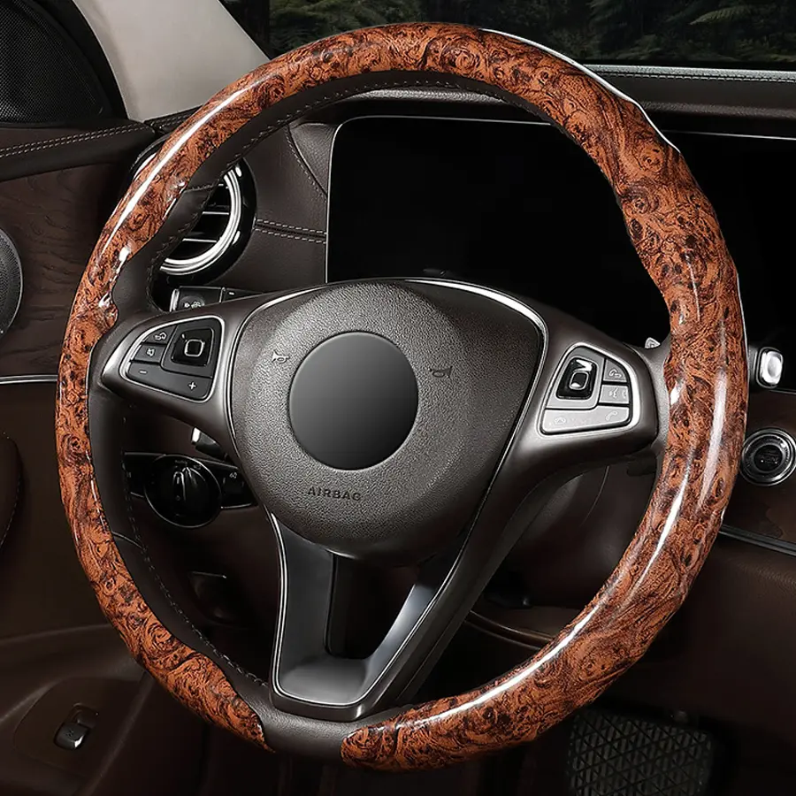 Brown Wood Grain Steering Wheel Cover for 37-38cm (14.5-15 inches) Protective Cover, Anti Slip Auto Interior Accessories, Universal Fits for Elantra Sonata Toyota Corolla Camry Hyundai Ford Focus Edge Mazda CRV Accord, Car Steering Wheel Cover, Automotive