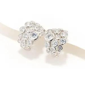 Diamonique x Jennifer Miller Cluster Set Huggie Hoops, Sterling Silver