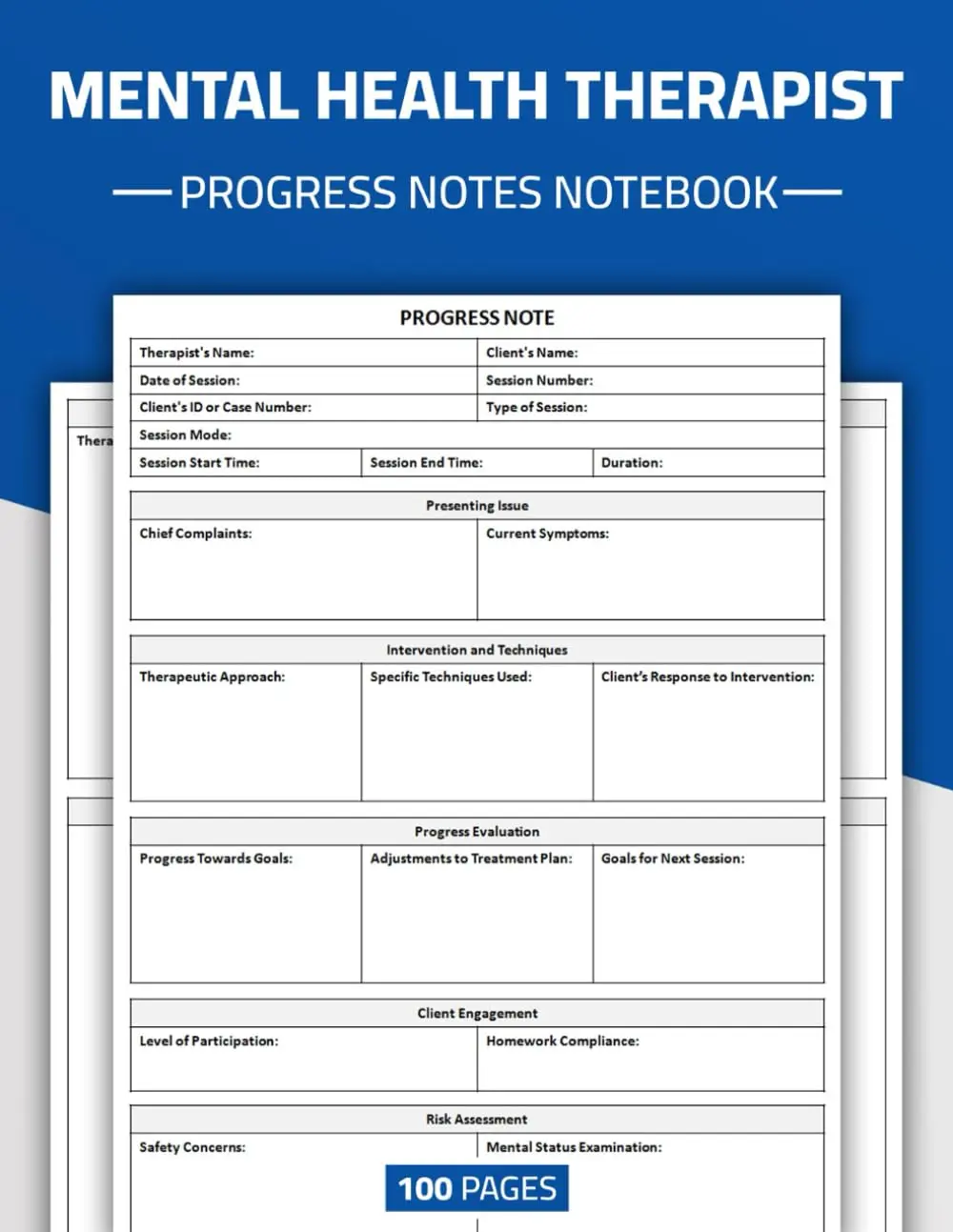 Mental Health Therapist Progress Notes Notebook: Note-Taking Sheets for Therapists | Therapy Session Progress Record Book | 2 Pages Progress Note Template | 50 Templates