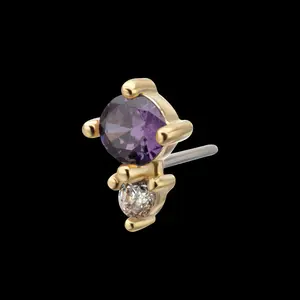 Double Round Prong Set Multi-Gem Flatback Stud Earring / Nosering - Gem in 14Kt Yellow Gold