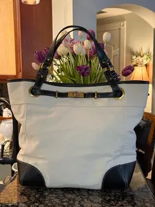 Trending Beaded Bags and Resort Collection - BOATKIN LARGE Blue/White Canvas Tote Bag