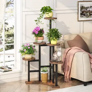 LITTLE TREE Corner Plant Stand Indoor, 6 Tiered Plant Shelf Flower Stand, Tall Multiple Potted Plant Holder Rack Planter Organizer for Living Room Balcony Garden, Rustic Brown