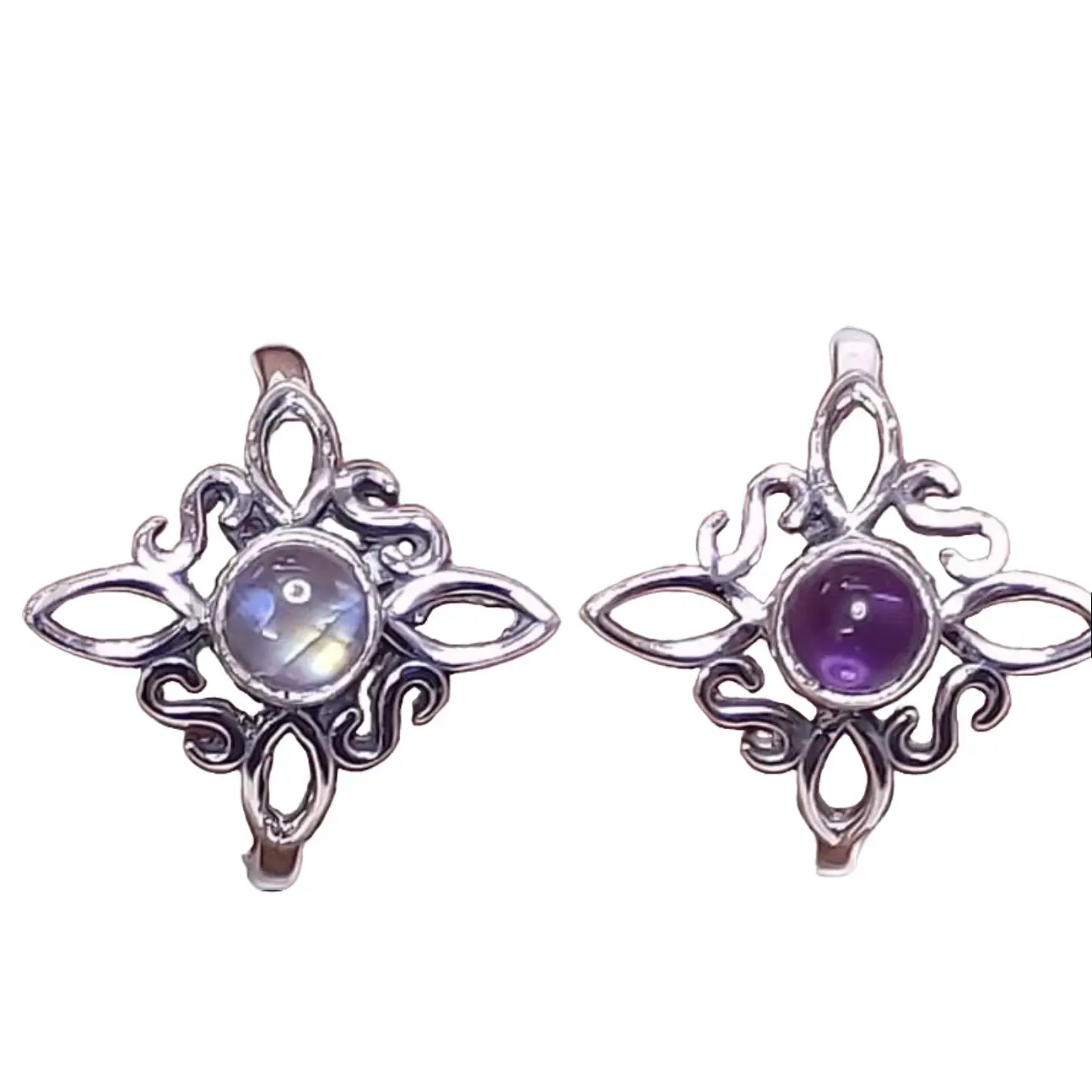 Sterling Silver Celtic Star Gemstone Pendant (available in Moonstone or Amethyst)