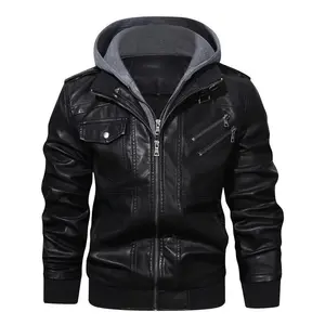 Premium Men's Hooded Leather Jacket - Fashionable Biker Style with Chic Multi Pockets, Durable Soft-Shell for Casual Comfort