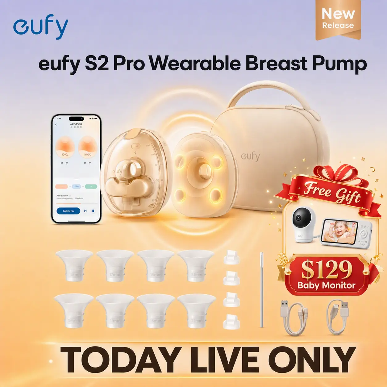 NEW eufy S2 Pro Heated Wearable Breast Pump, Hands-Free Breast Pump with Industry-Leading HeatFlow Tech, App-Controlled OptiRhythm, Hospital-Grade Suction, Leakproof, Slim and Ultra-Quiet for in-Bra Use Maternity