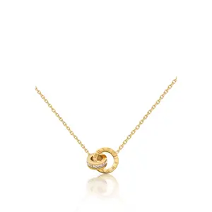 Bound Necklace - Gold Color Modern Minimalist Design with Interlocking Open Circle Pendants & Pavé-Set Stones on 18k Gold-Plated Chain