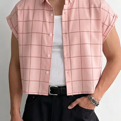 INCERUN Men's Fashion Sleeveless Plaid Casual Shirt, Stylish No-Sleeve Design, Perfect for Daily Wear, Comfortable and Trendy Clothing, Top