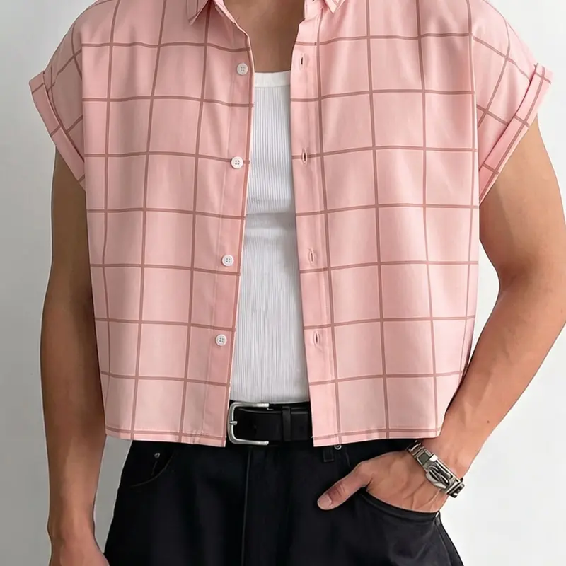 INCERUN Men's Fashion Sleeveless Plaid Casual Shirt, Stylish No-Sleeve Design, Perfect for Daily Wear, Comfortable and Trendy Clothing, Top