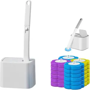 Disposable Toilet Brush, Toilet Bowl Wand Holder Set with 24PCS Cleaner Refills, Bathroom Cleaning System for Sink Bathtub Drain Wash Basin UrinalWall-Mount Scrubbing Toilet Brush Bathroom Cleaning Kit