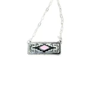 Pink Coral Western Aztec Bar Necklace