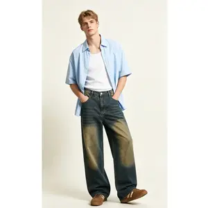 JUNBAOSS Herren Baggy Hip Hop Jeans Y2K Casual Vintage Weite Bein Skater Denim Hosen Loose Fit Lange Unterteile 2000er Straßenmode Männliche Unreguläre Nähte Skateboard Steampunk Baggy Jeans Einfache Hosen fathersdaygift