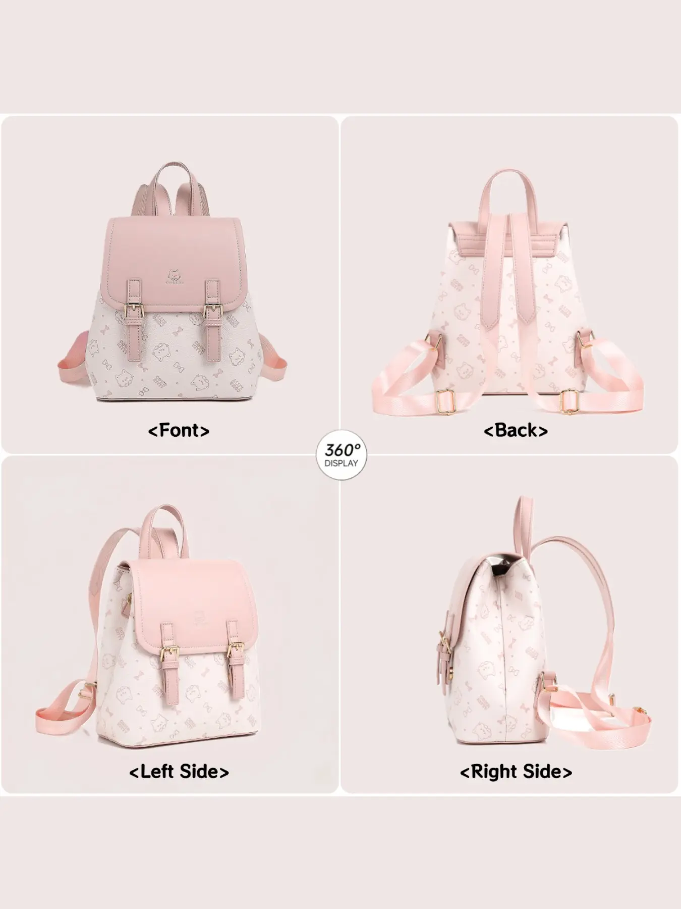 Cow&Kitty Kawaii Kitty Print Mini Compact Backpack for Women 