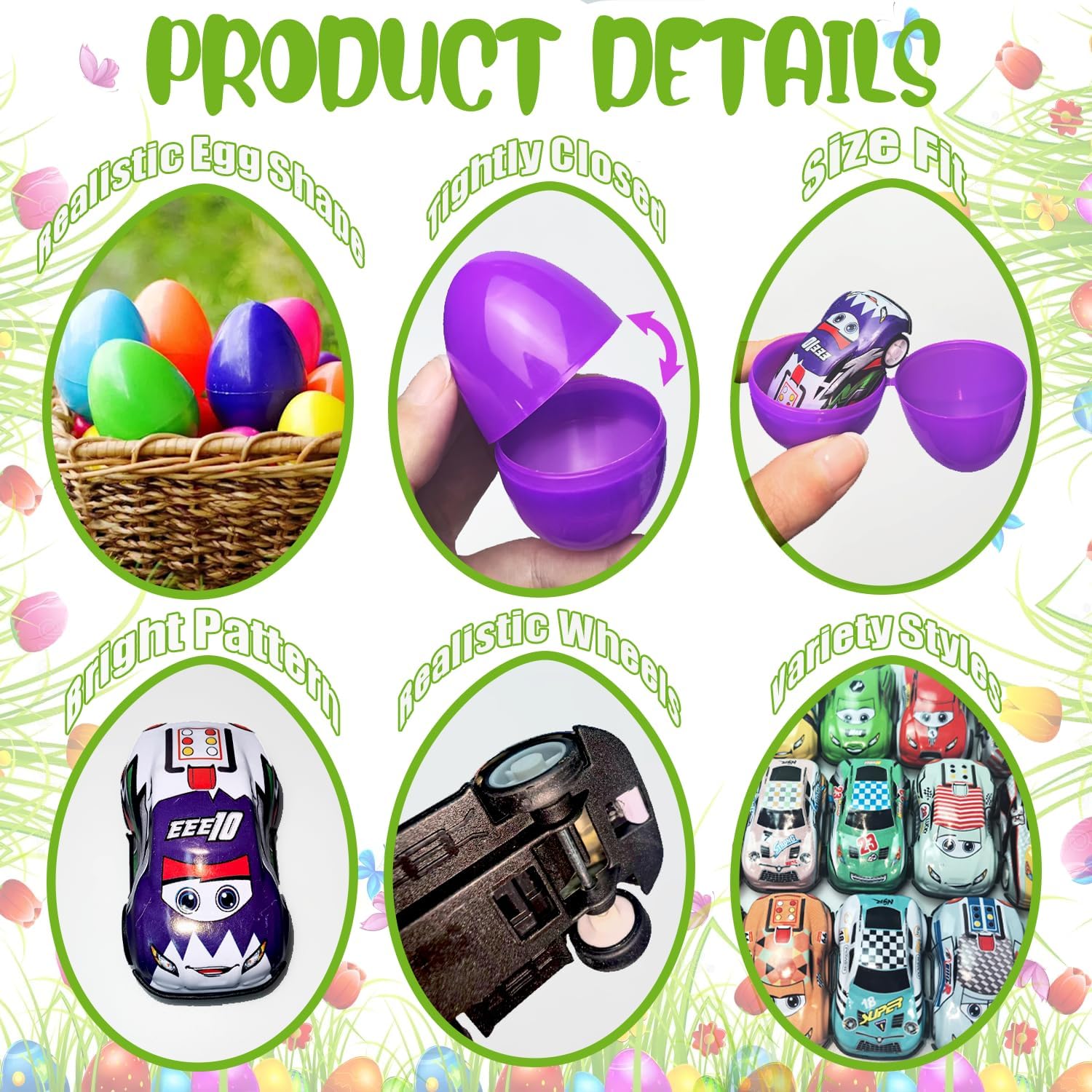 24 Pack Easter Eggs with Pull Back Cars – Colorful Racing Toys for Kids, Boys & Toddlers – Easter Basket Stuffers, Egg Hunt Party Favors, Classroom Prizes & Easter Gifts