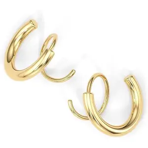 Spiral Hoop Twist Double Earrings - 14K Helix Spiral Earrings, Double  Earrings, Faux Double Hoop Earrings,  Twist Earrings for Women