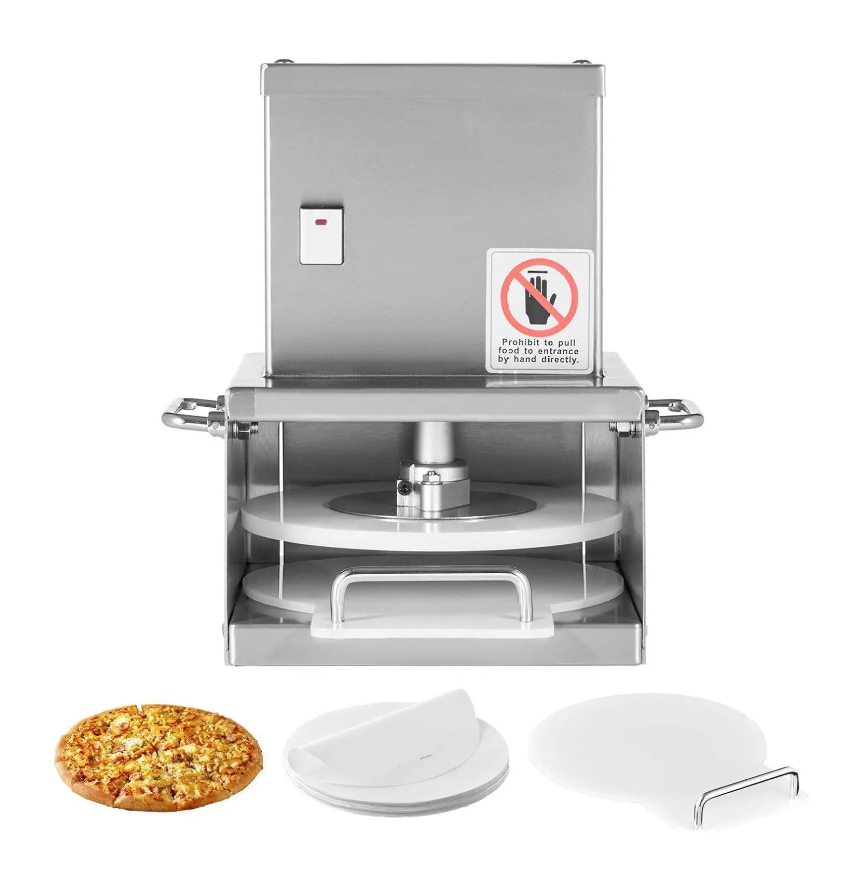 Electric Pizza Dough Press Machine 6 Inch, Stainless Steel Pizza Maker, Adjustable Thickness Pastry Press for Tortillas, Pie Crust, Flatbread - 100 Parchment Sheets