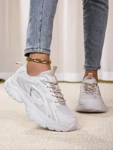 Women's Casual Comfort Sports Shoes, Anti-Slip Durable Thick Sole, Lace-Up Secure Closure, Breathable Textile Lining, Outdoor Sport