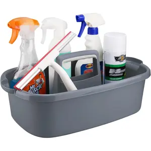 Cleaning Supplies , Household Tools Organizer with Handle, Large Plastic Bucket, Portable Shower Basket Tote, Gray