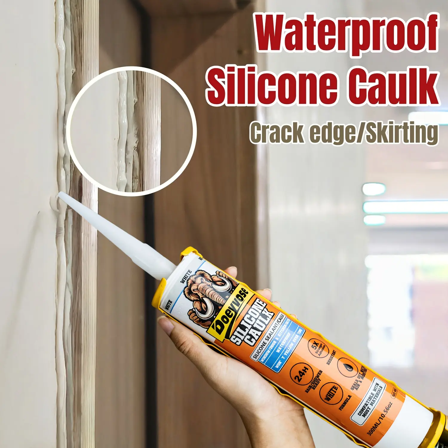 Silicone Sealant Waterproof Caulk for Bathroom Shower & Bathtub, Leak Resistant, Fast-Drying Formula for Roof Window Door Kitchen Bath Use, Hydrophobic Sealant